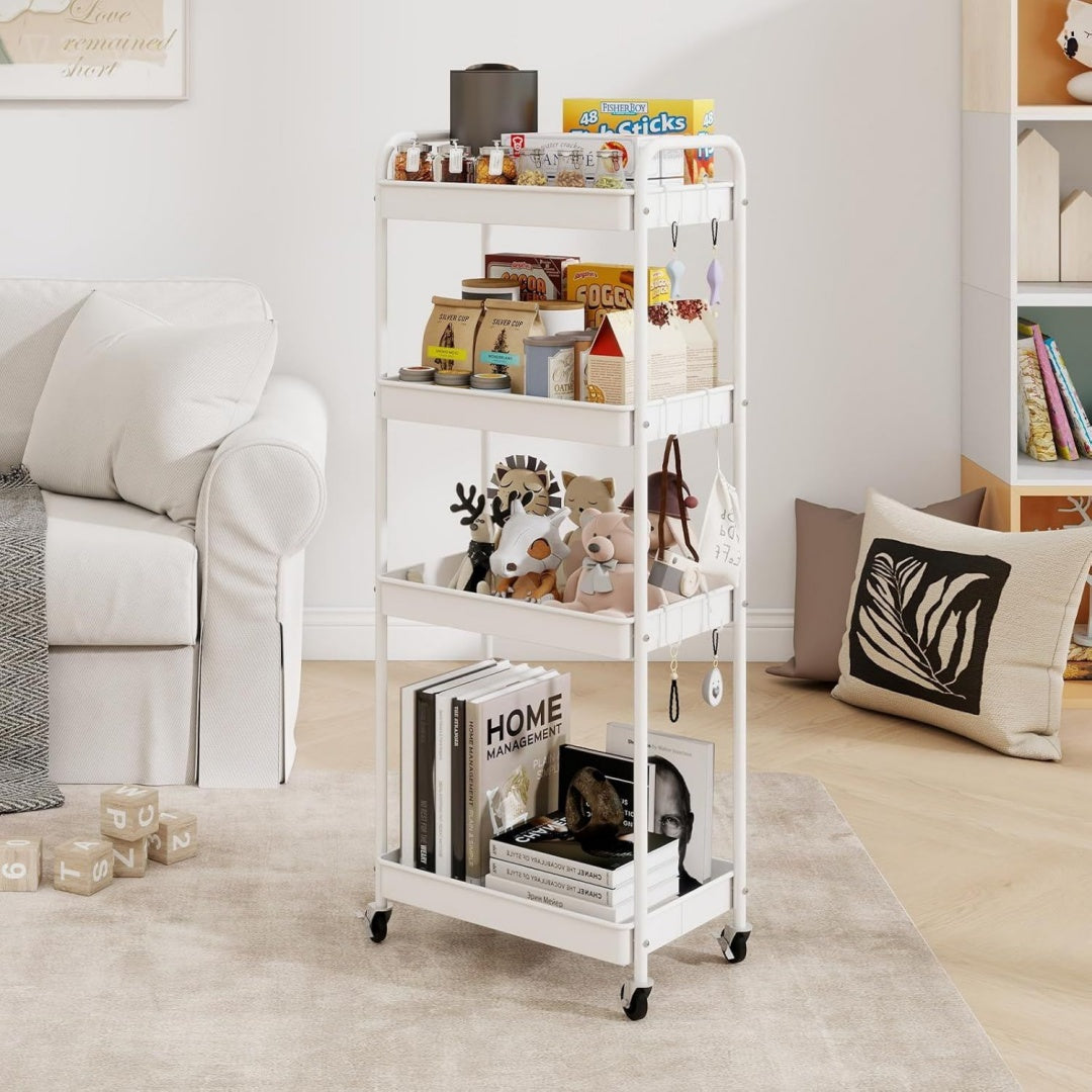 Arredo contemporaneo carrelli portaoggetti in metallo bianco