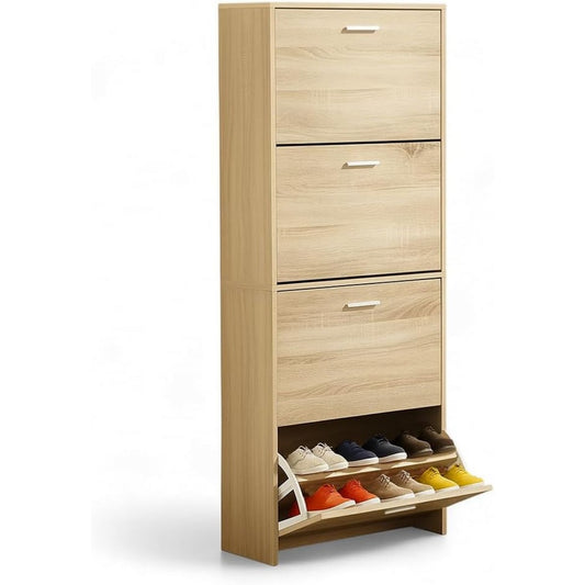 Accento naturale scarpiere in legno salvaspazio rosso