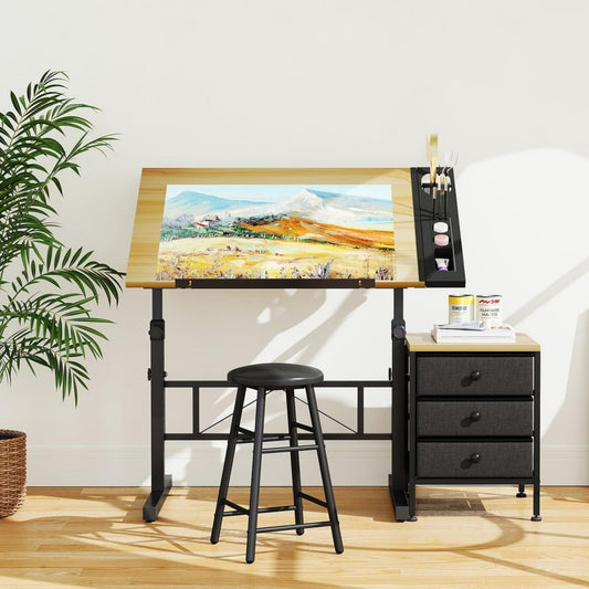 Arredo contemporaneo tavoli da disegno in legno regolabile oro